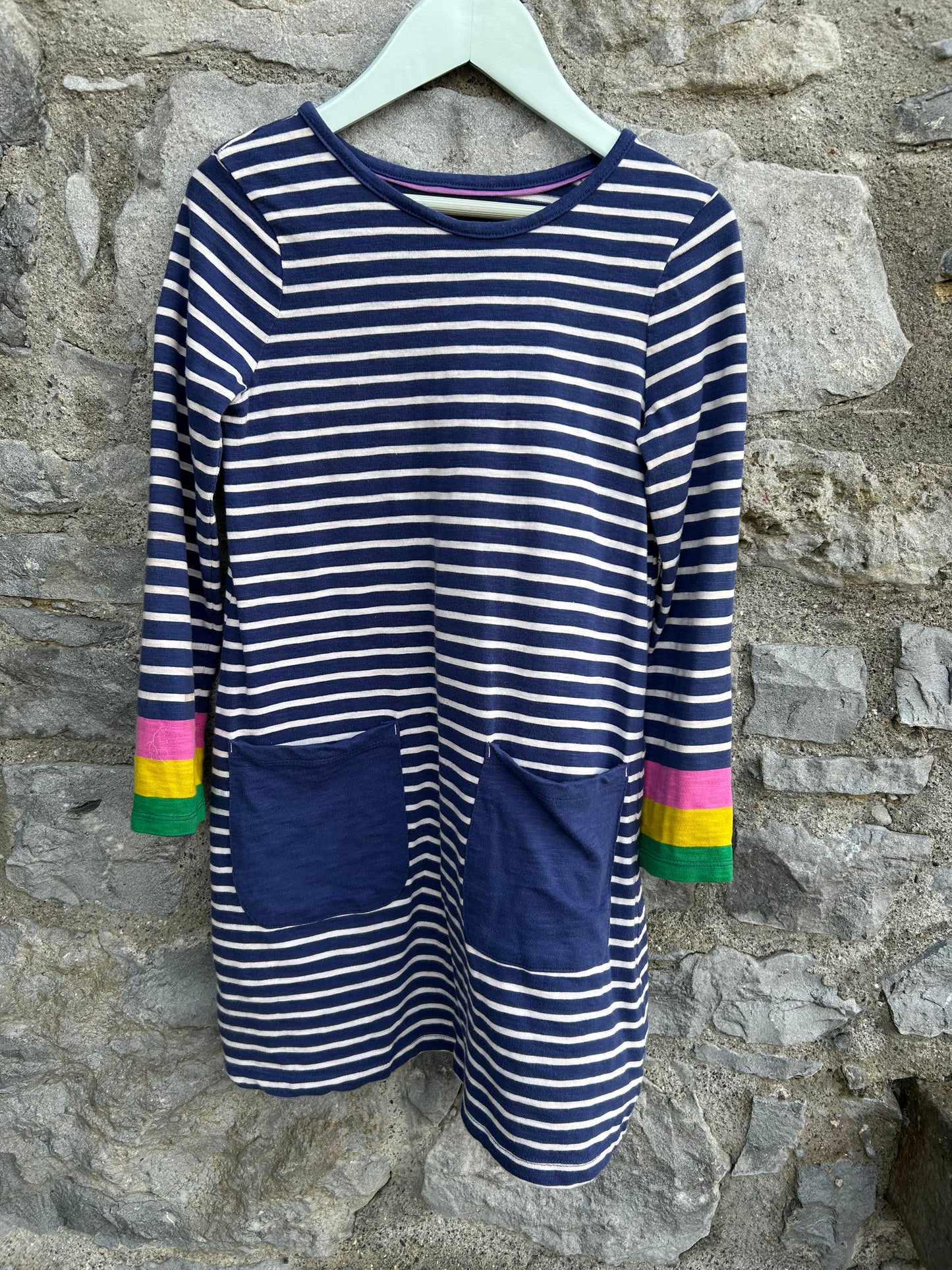 Navy stripy dress  8-9y (128-134cm)