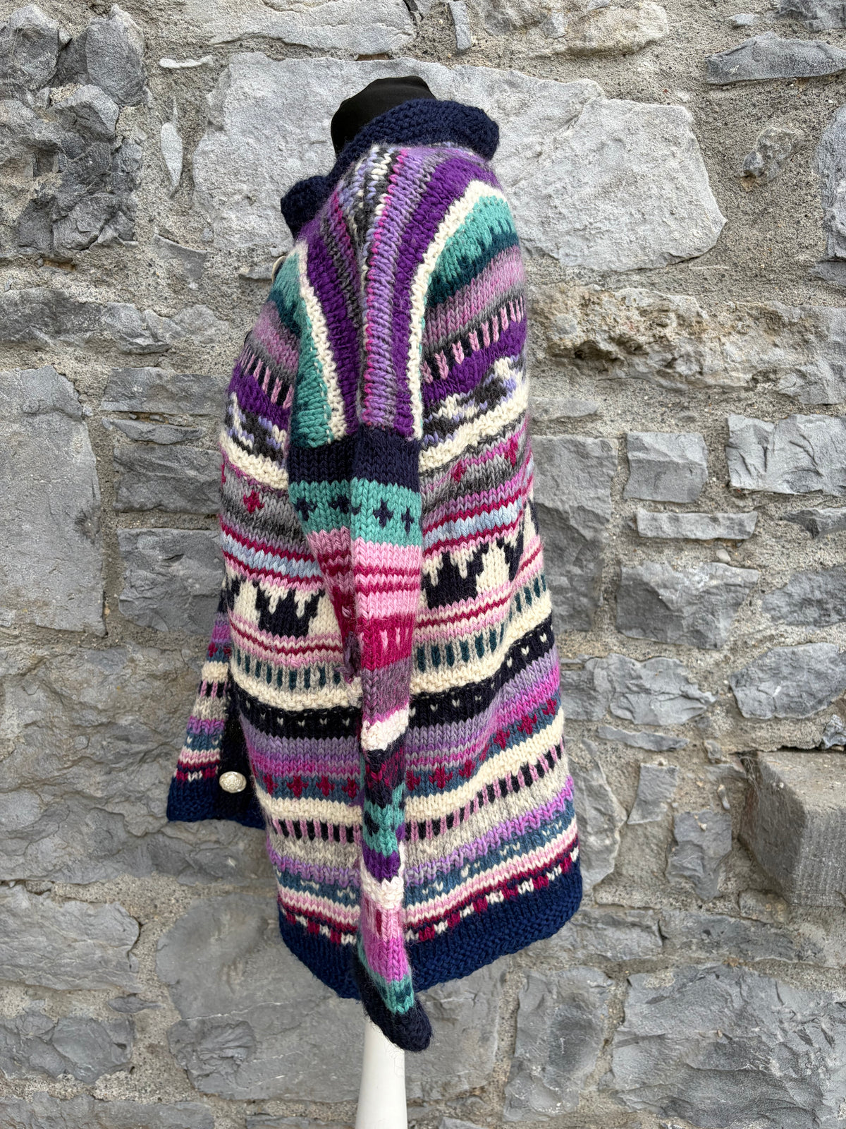 90s colourful stripy&geometric woolly cardigan uk 12-14