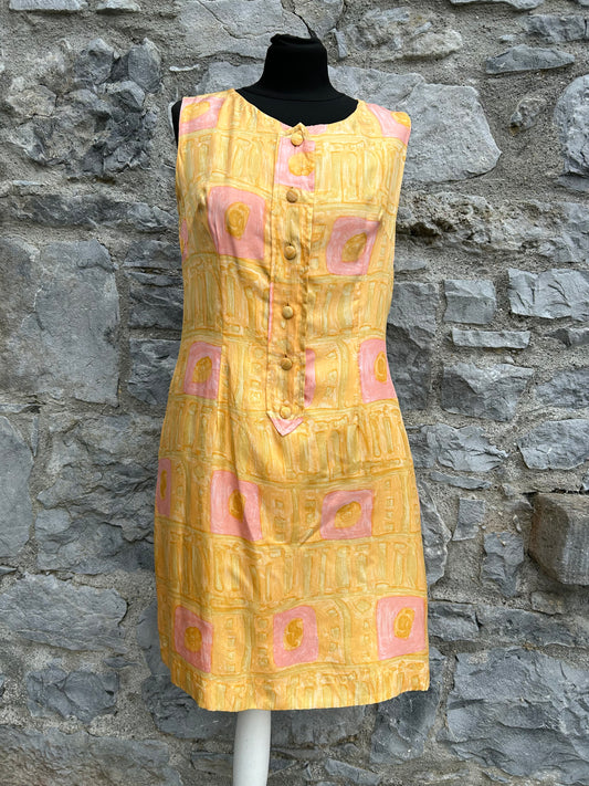 80s yellow&pink dress uk 10-12