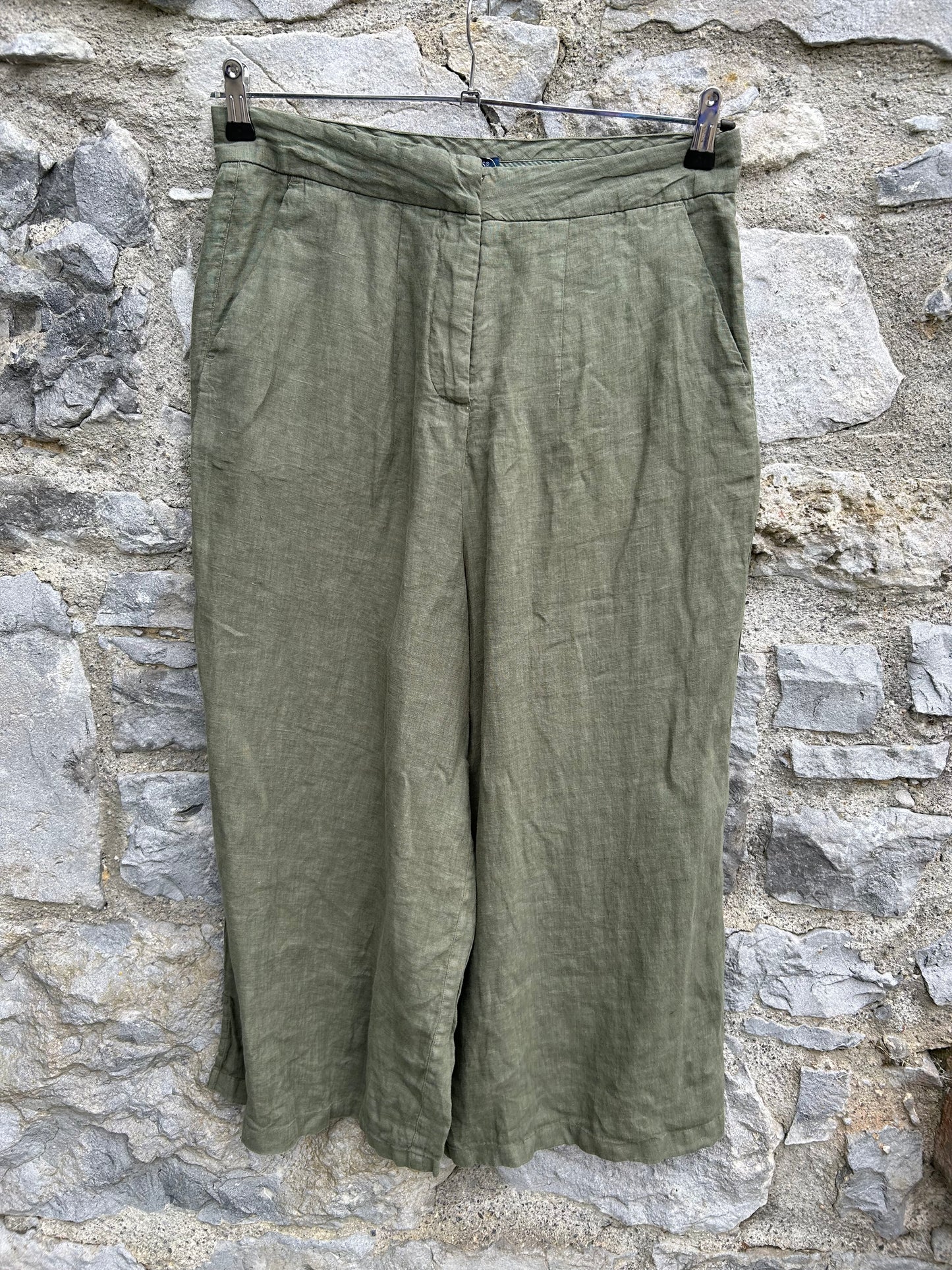 Khaki wide leg cropped pants uk 14