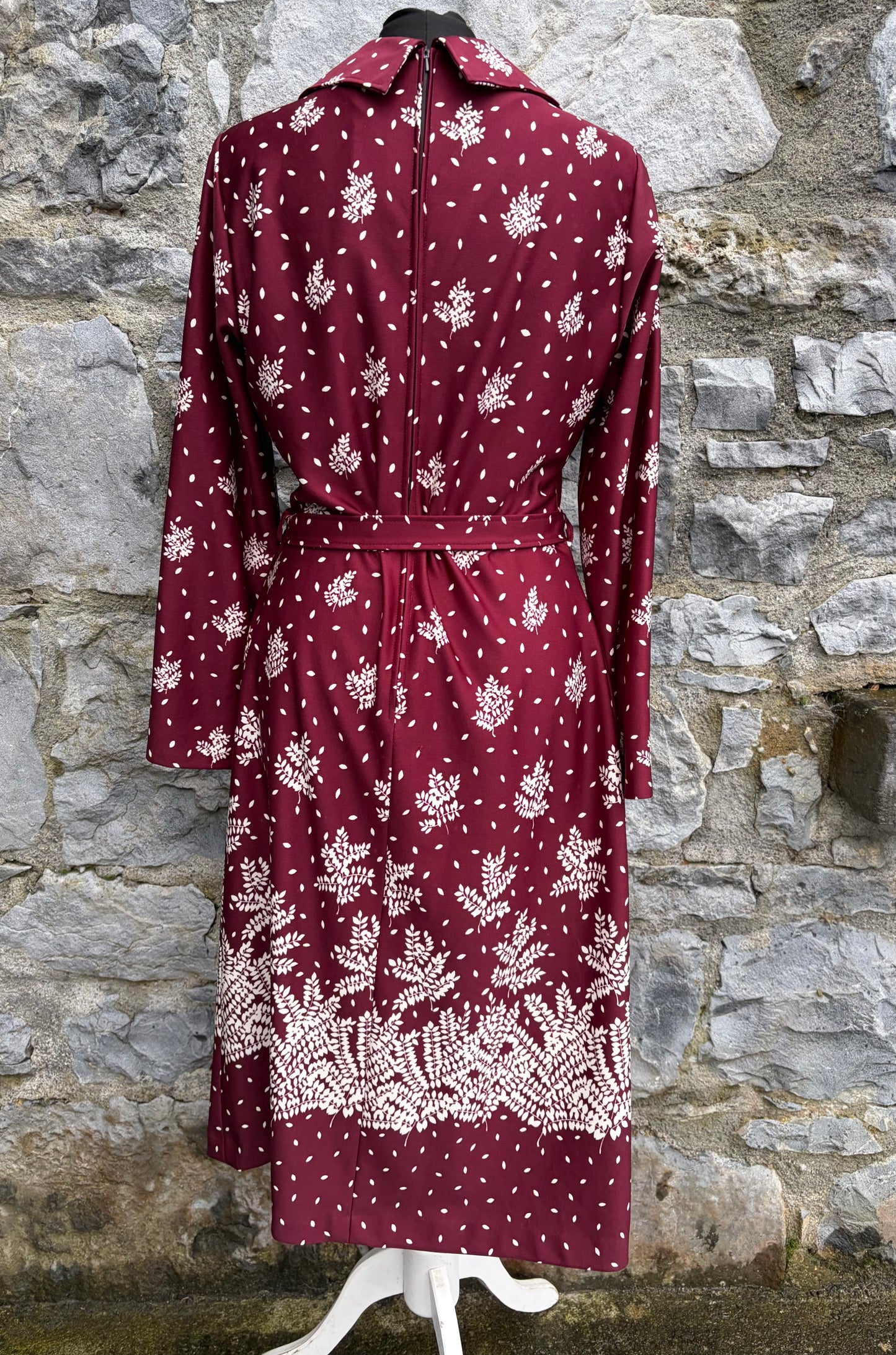 80s Maroon leaves dress uk 10