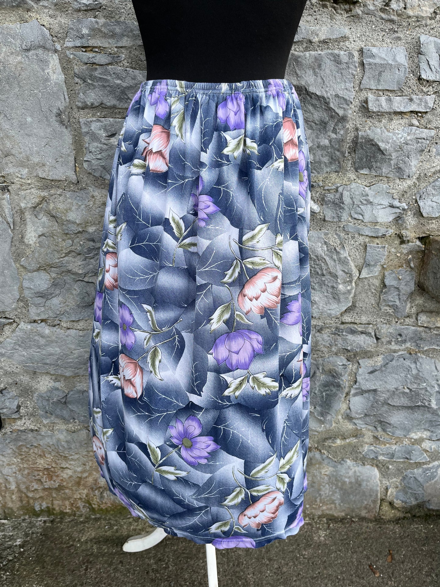 80s grey floral skirt uk 10-12