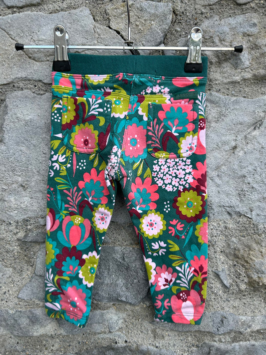 Colourful flowers green leggings 9-12m (74-80cm)