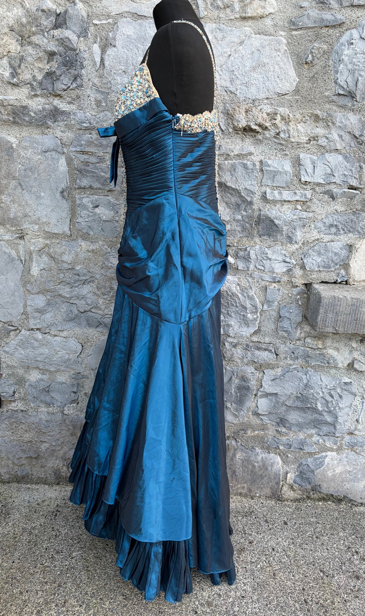 90s Teal mermaid-style evening gown uk 12