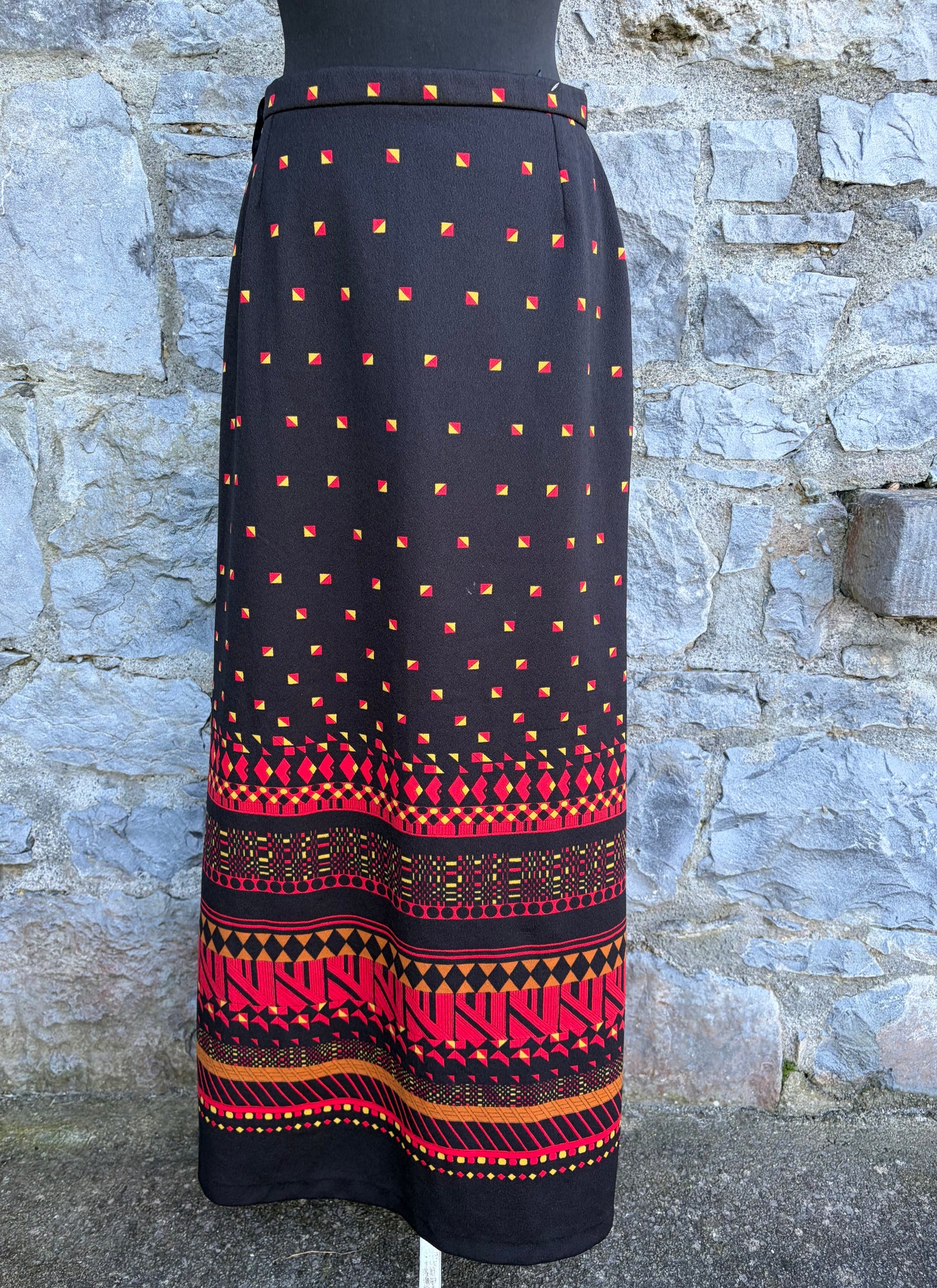 70s Black&red geometric maxi skirt  uk 10