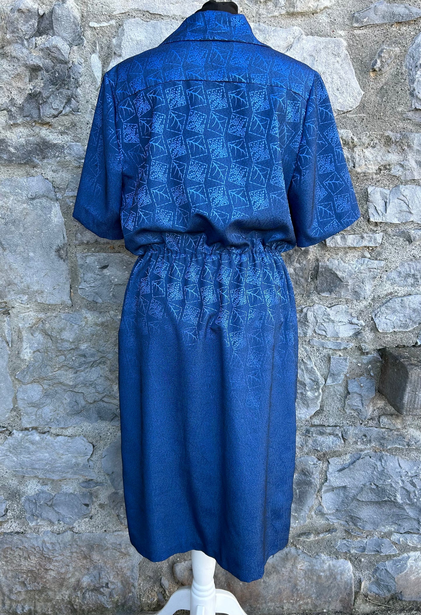 80s blue diamond leaves dress uk 10-12