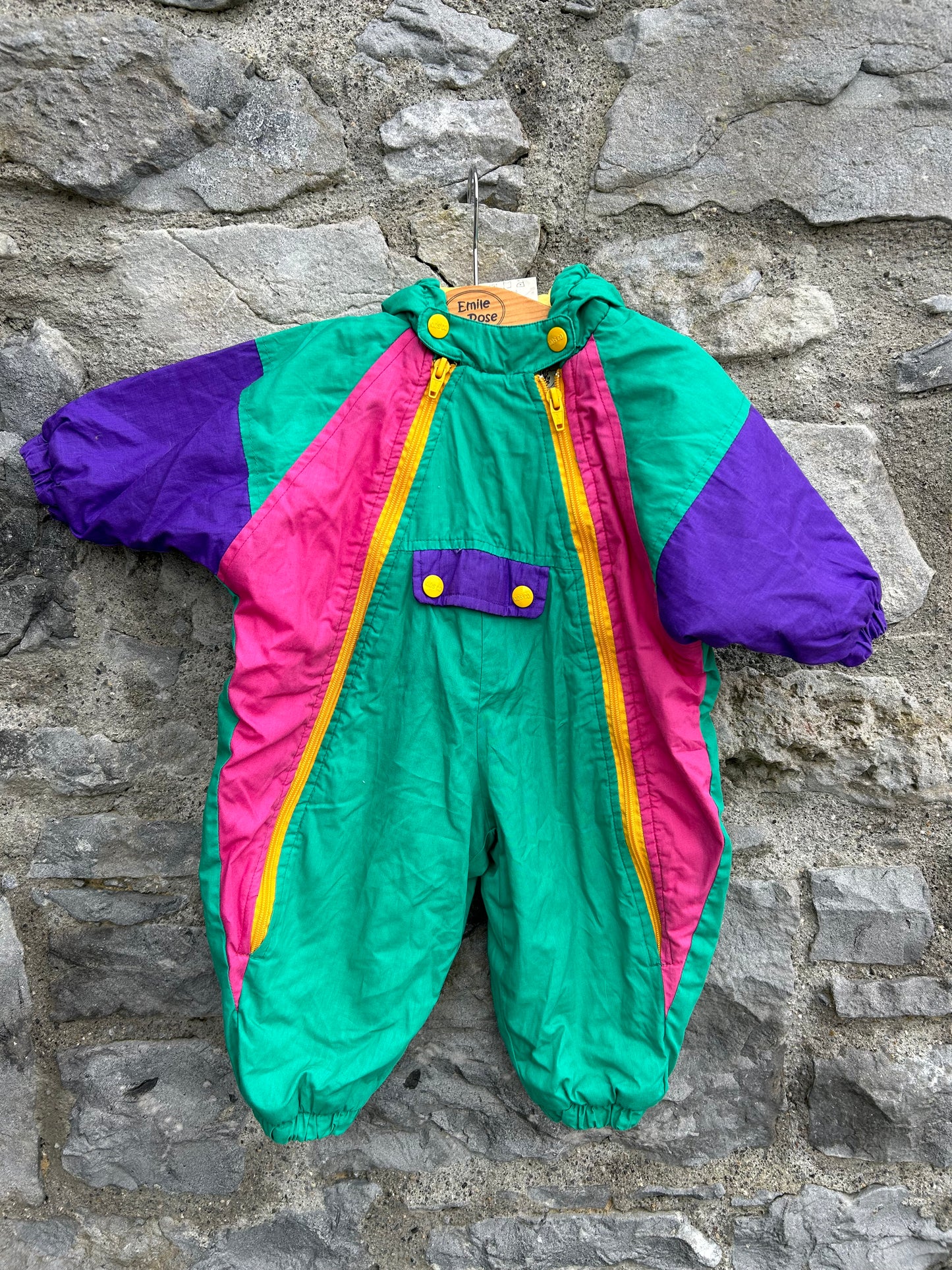 80s Green&pink winter suit  3-6m (62-68cm)