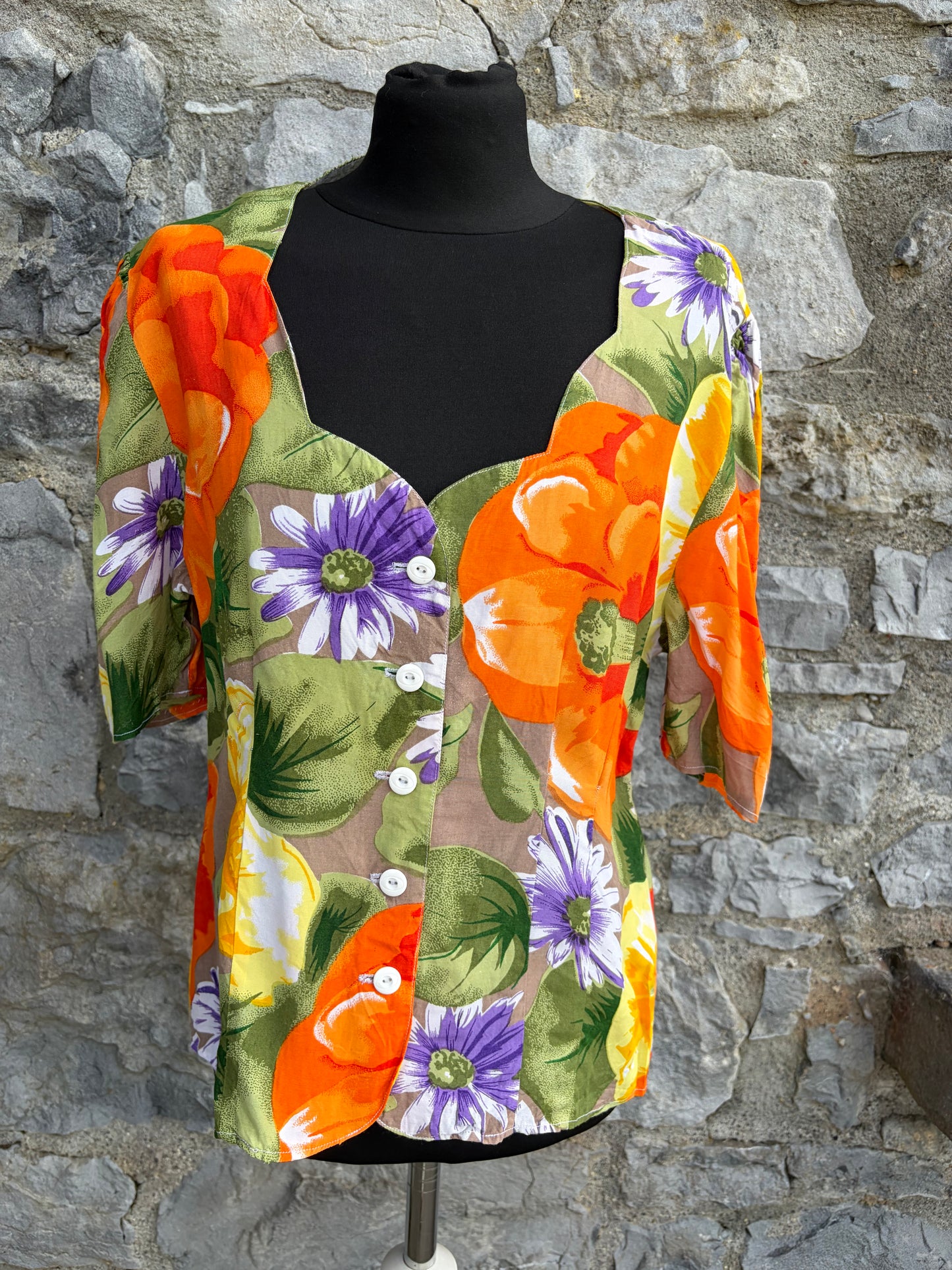 80s vibrant floral print blouse uk 10-12