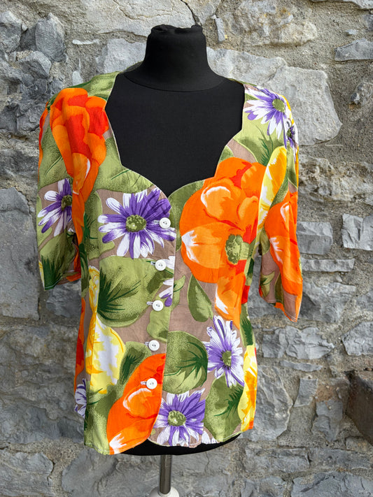 80s vibrant floral print blouse uk 10-12