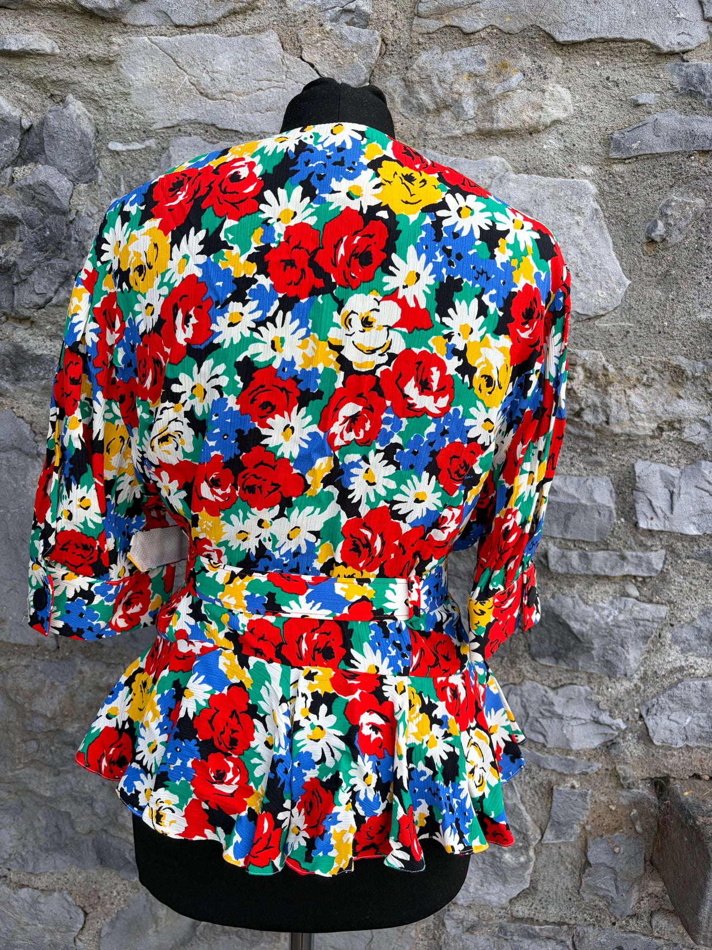 80s colourful flowers blouse uk 12