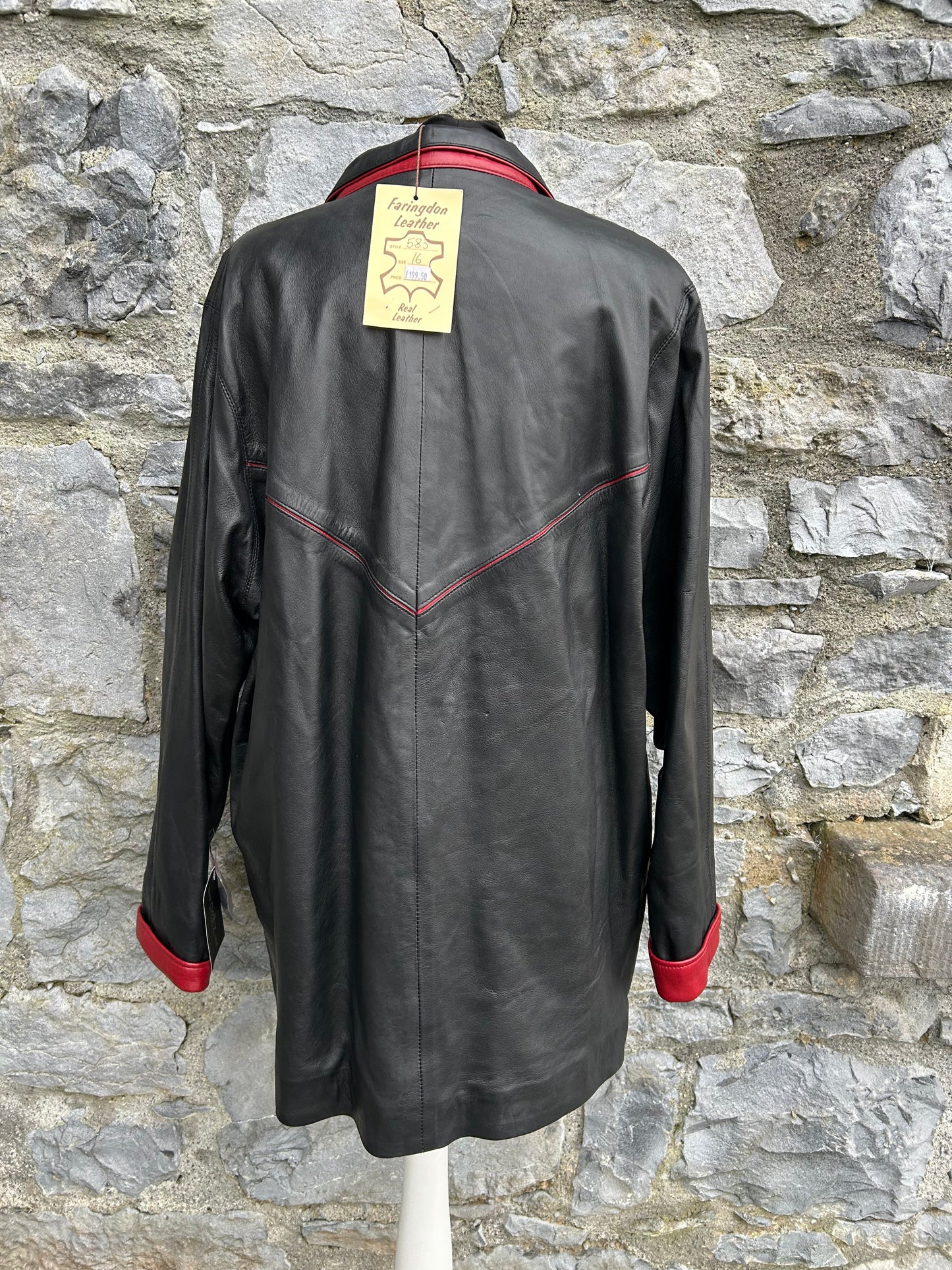 90s Black&red leather coat uk 16