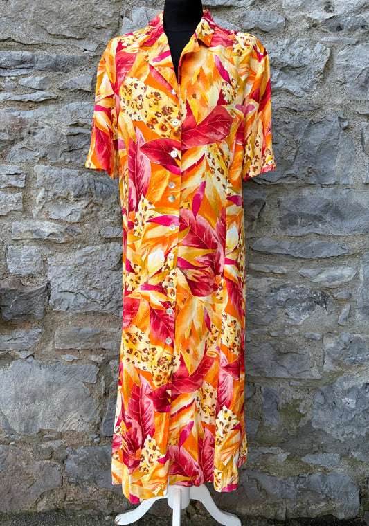80s orange flowers button up dress uk 12-14