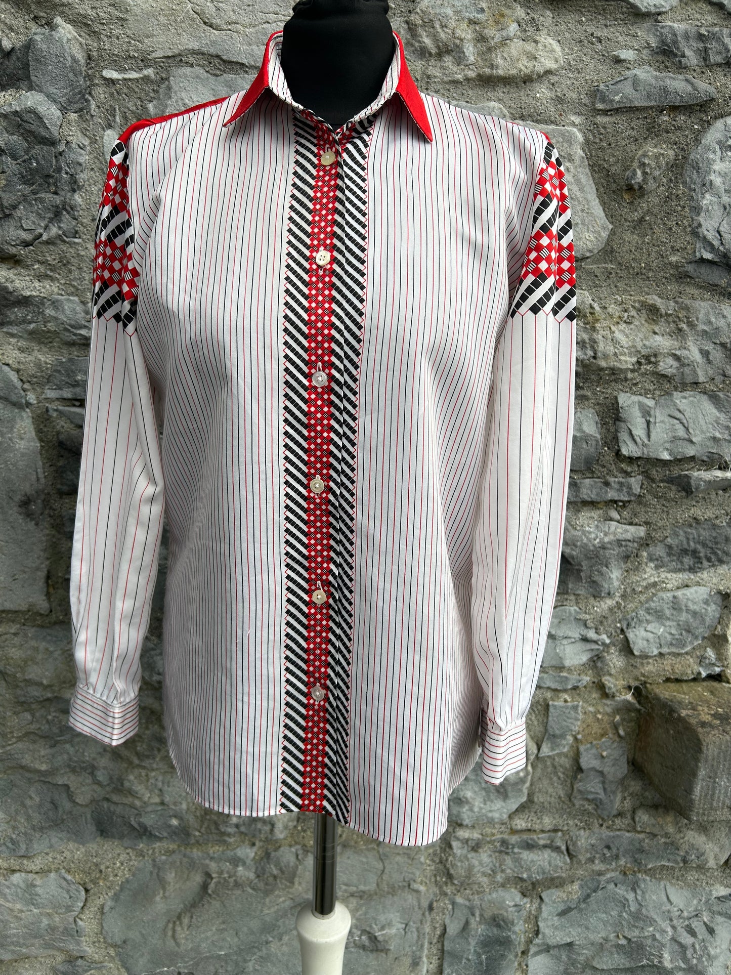 80s Black&red stripy blouse uk 10