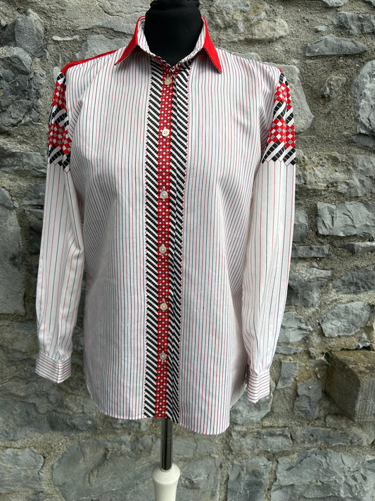 80s Black&red stripy blouse uk 10