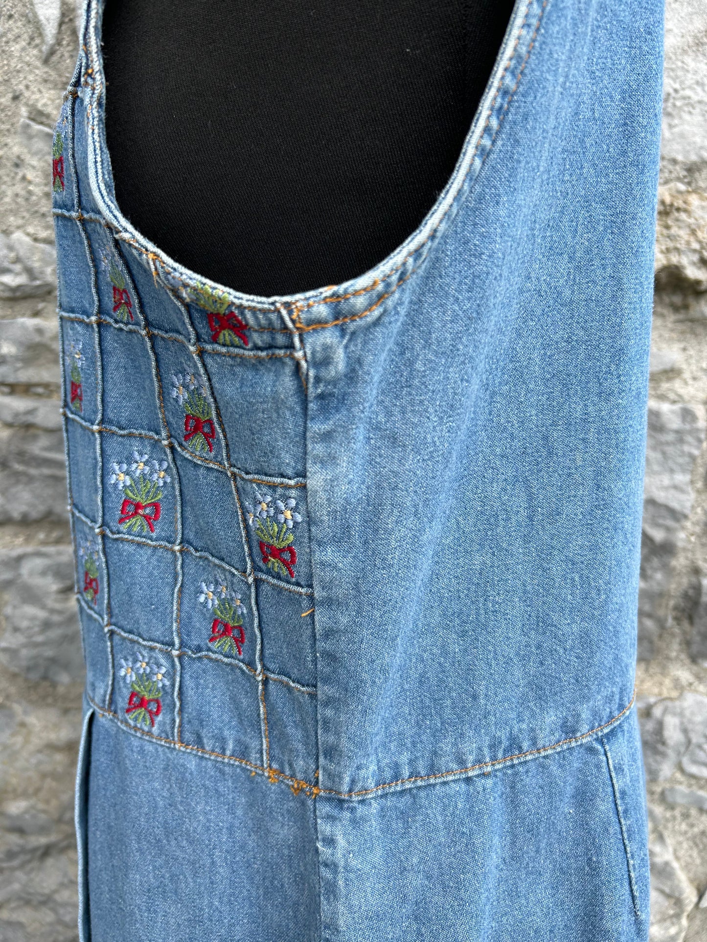 80s embroidered denim dress uk 12