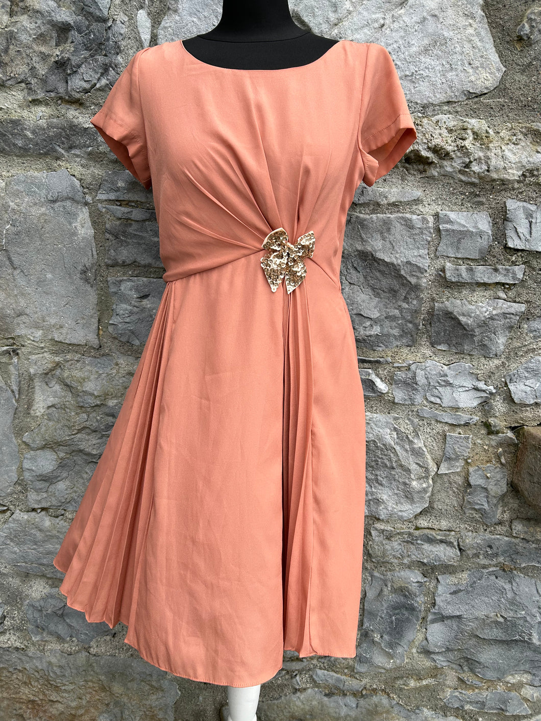 Peach pleated dress uk 8-10