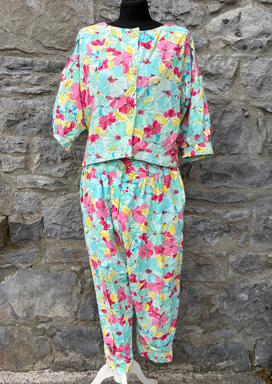 80s colourful flowers pants&shirt uk 12