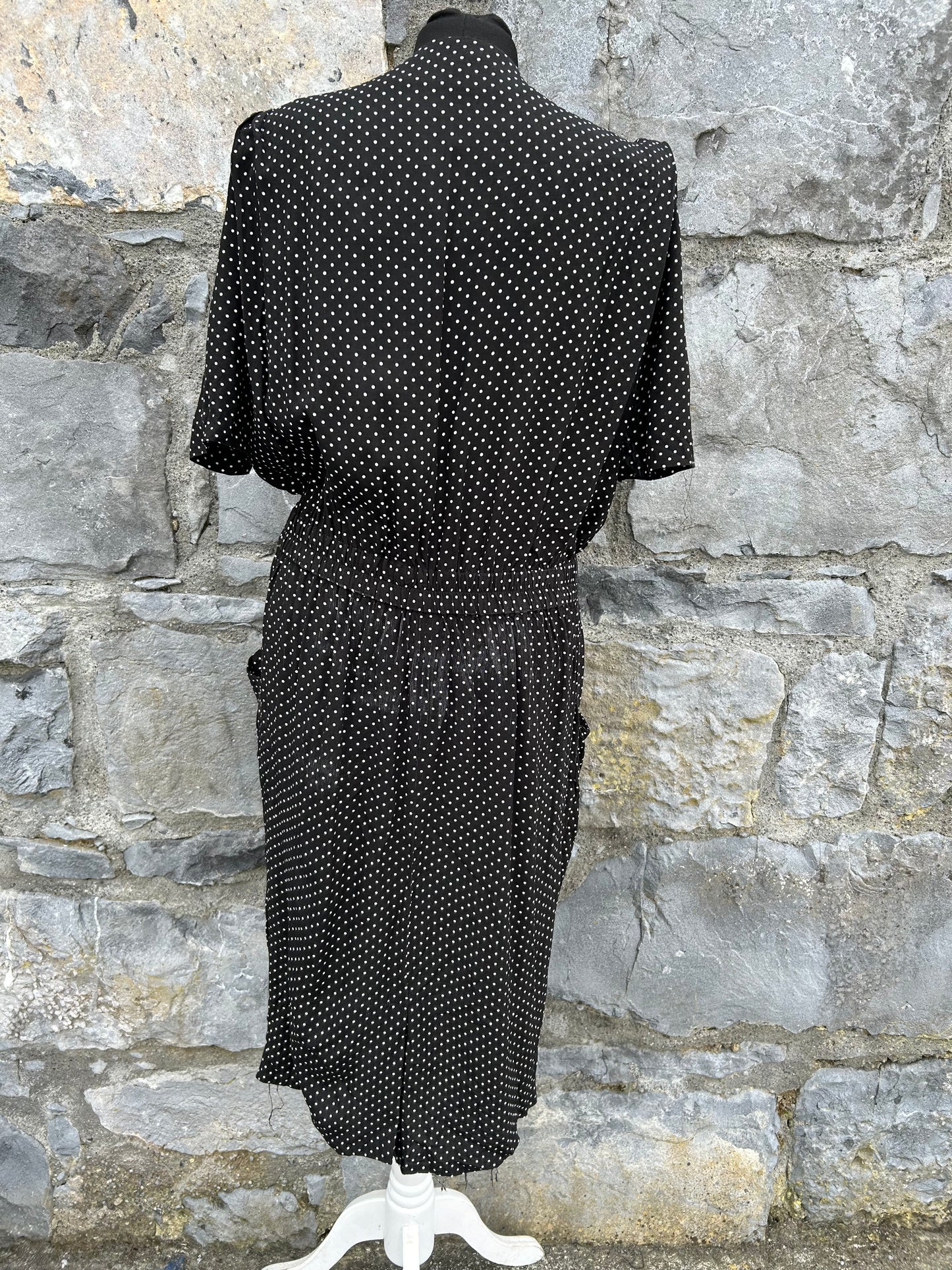 80s black spotty fix wrap dress uk 14