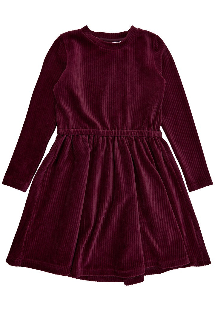 Maroon ribbed velour dress  7-8y (122-128cm)