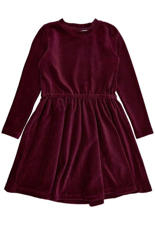 Maroon ribbed velour dress  7-8y (122-128cm)