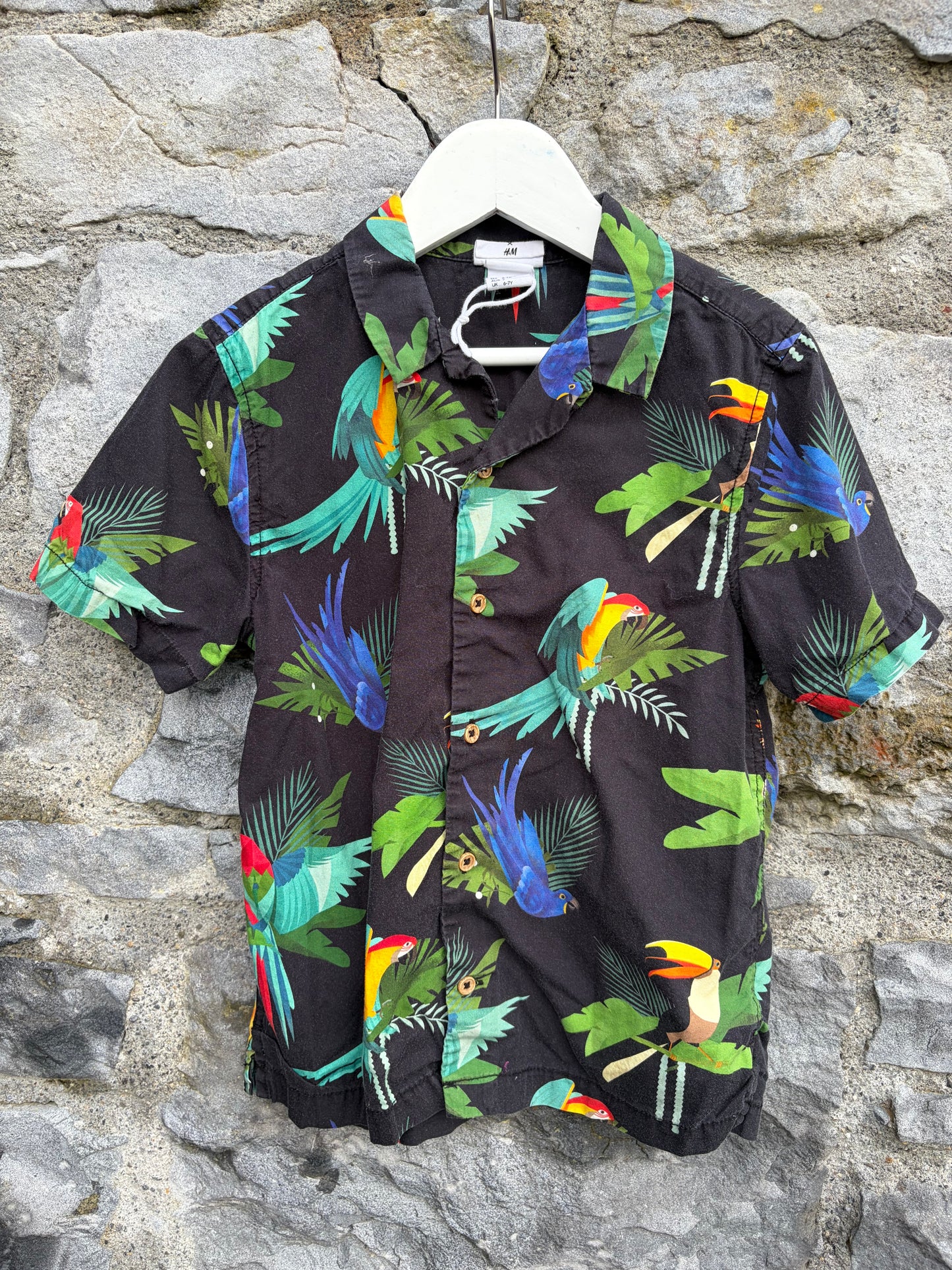Tropical birds black shirt  6-7y (116-122cm)