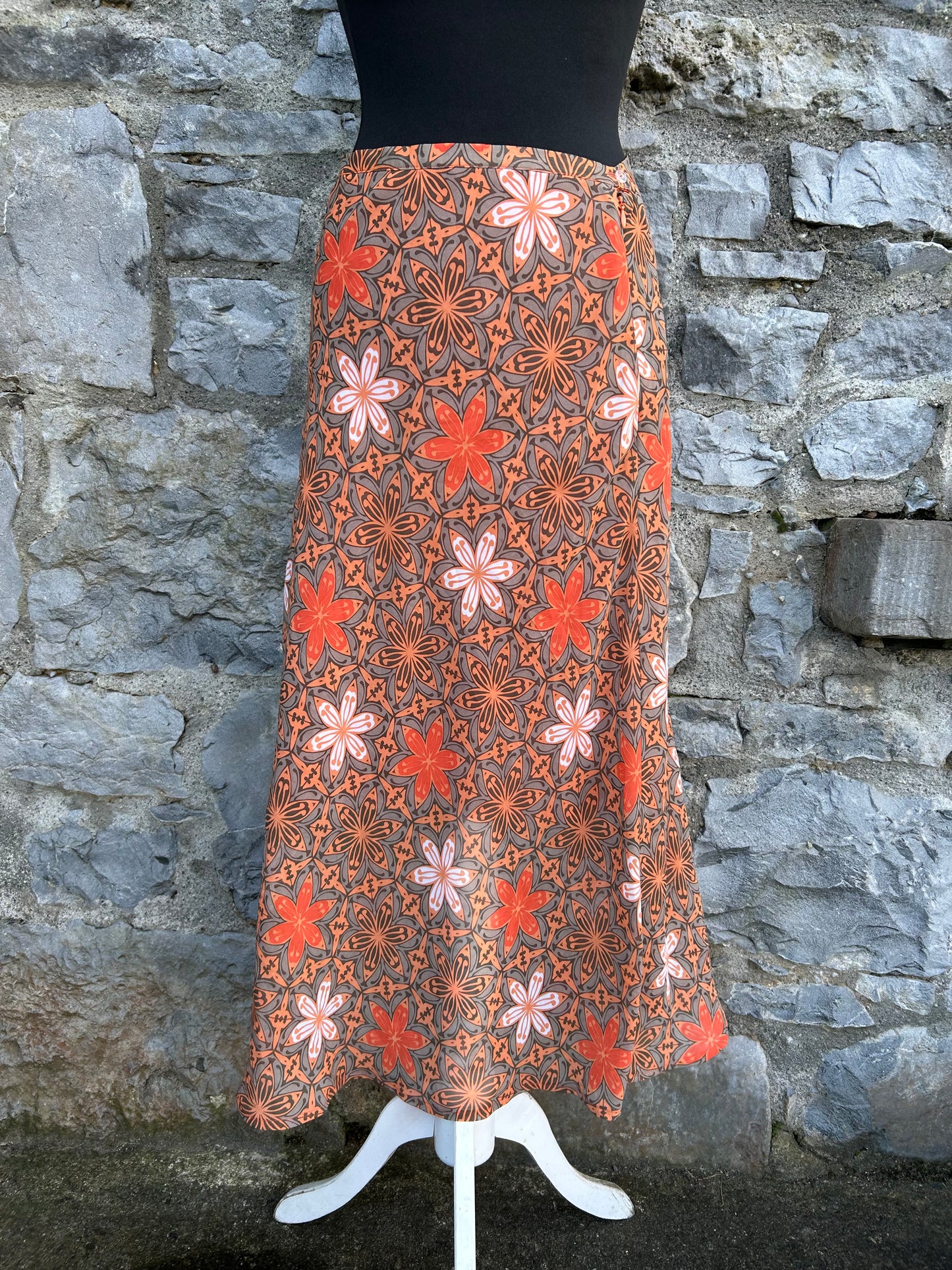 90s orange flowers maxi skirt uk 8-10