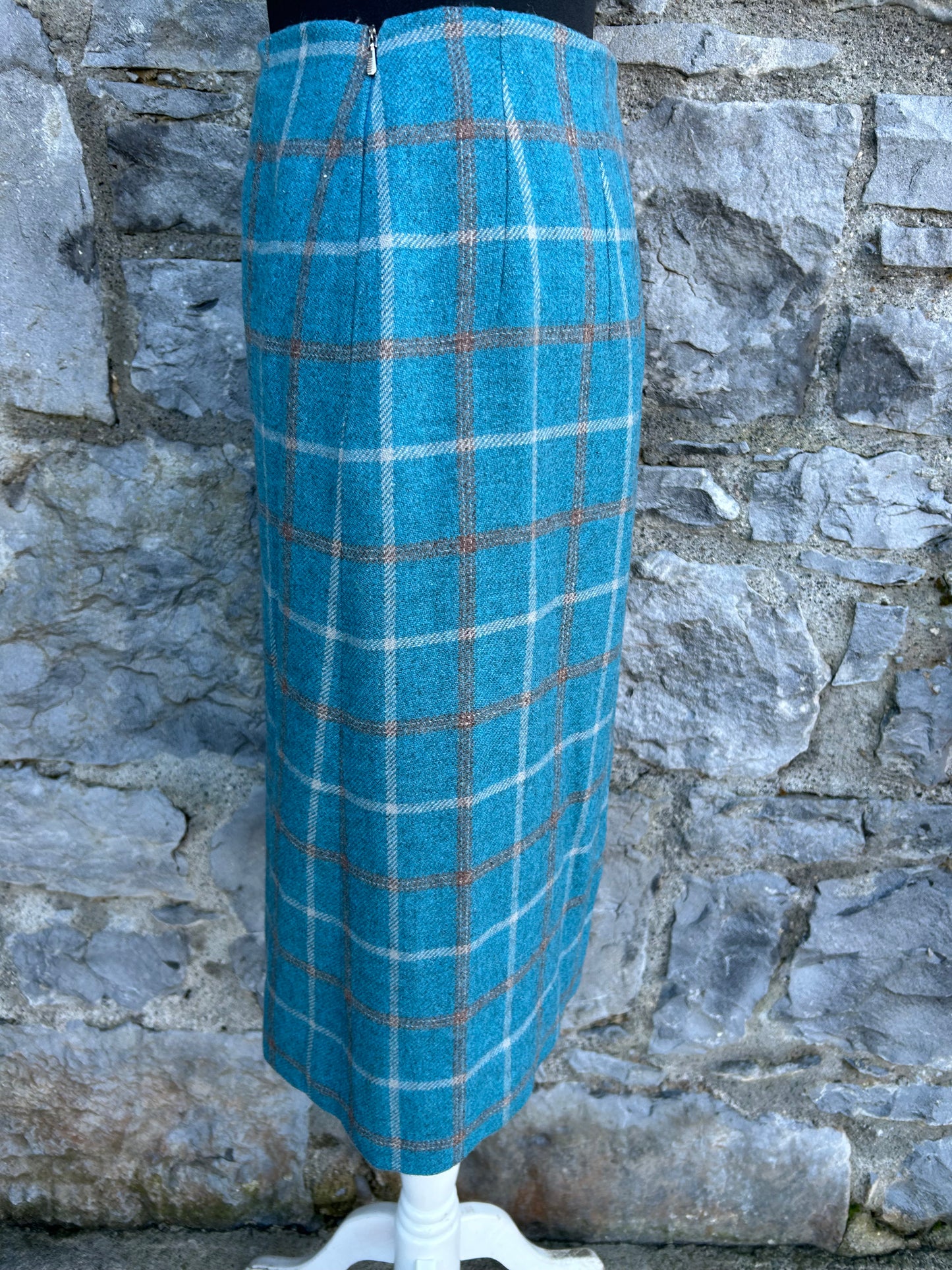 90s blue check woolly skirt uk 6-8