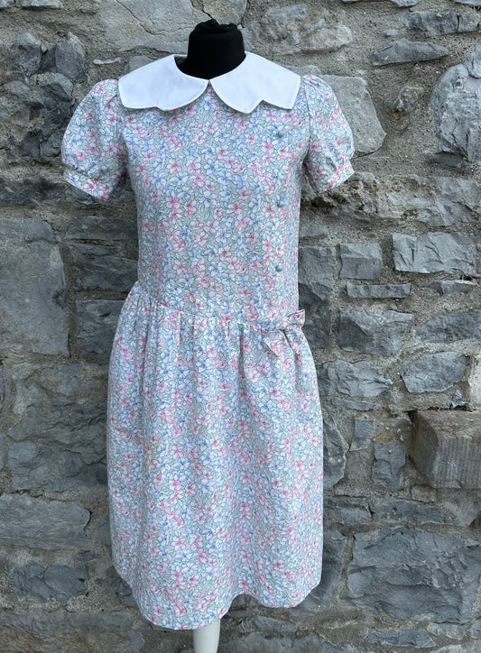 80s Grey&pink floral dress 13y (158cm)