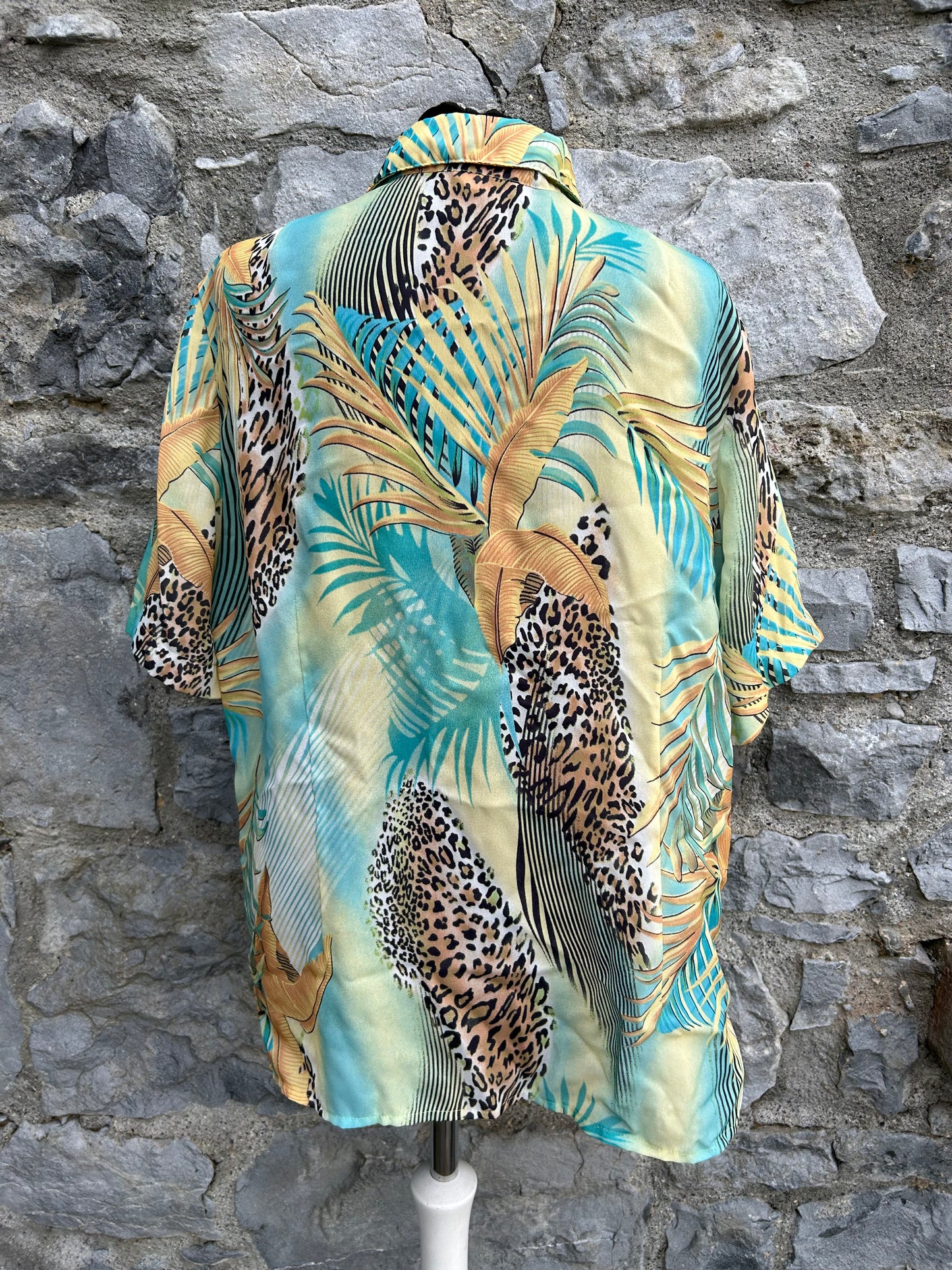 90s animal print &palm leaves shirt uk 16