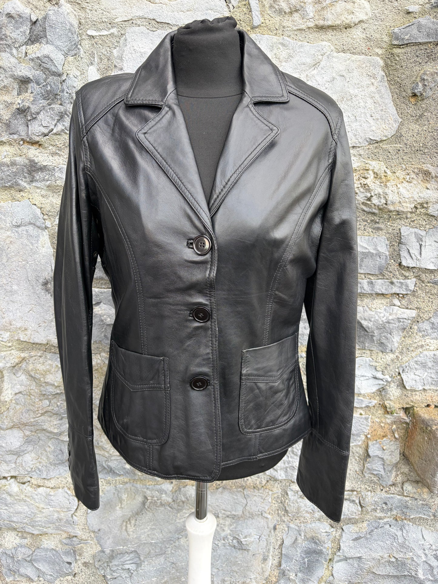 90s black leather jacket uk 8