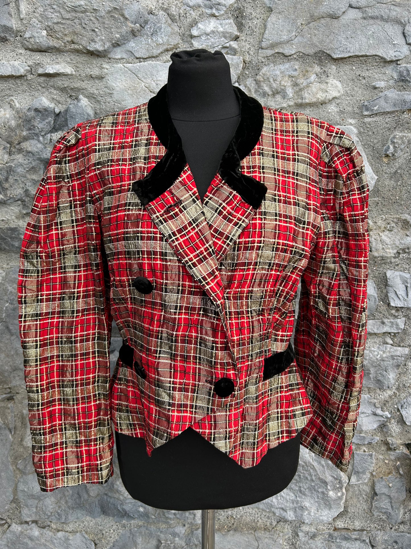 80s red&gold check jacket uk 10-12