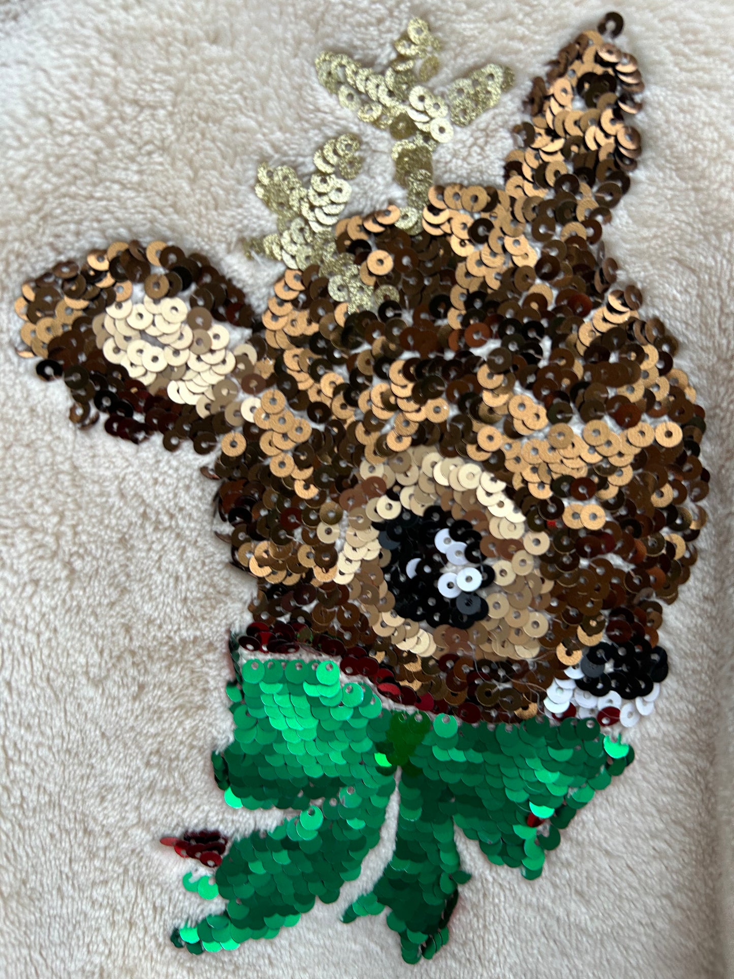 Sequin reindeer beige fleece  3-4y (98-104cm)
