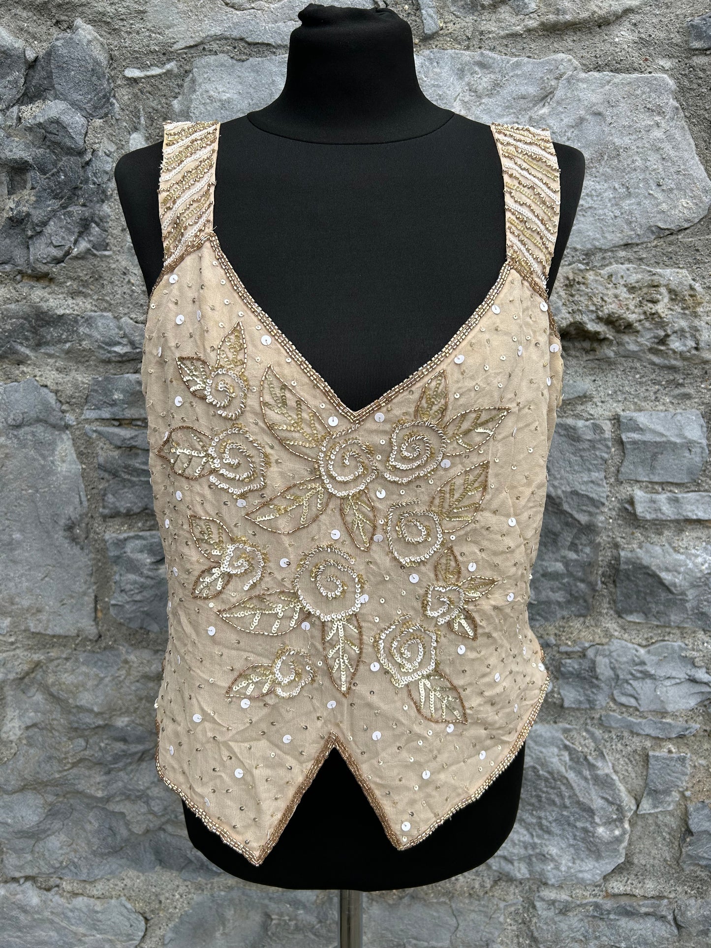 90s beige sequin top uk 12