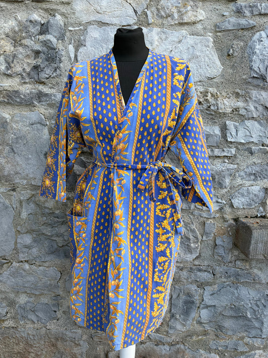 Blue patterned cotton kimono robe uk 12