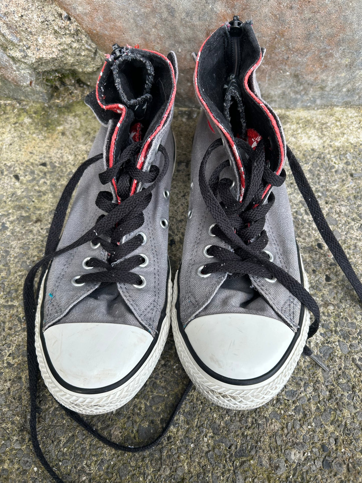 Double tongue grey hi tops trainers  uk 2.5 (eu 35.5)