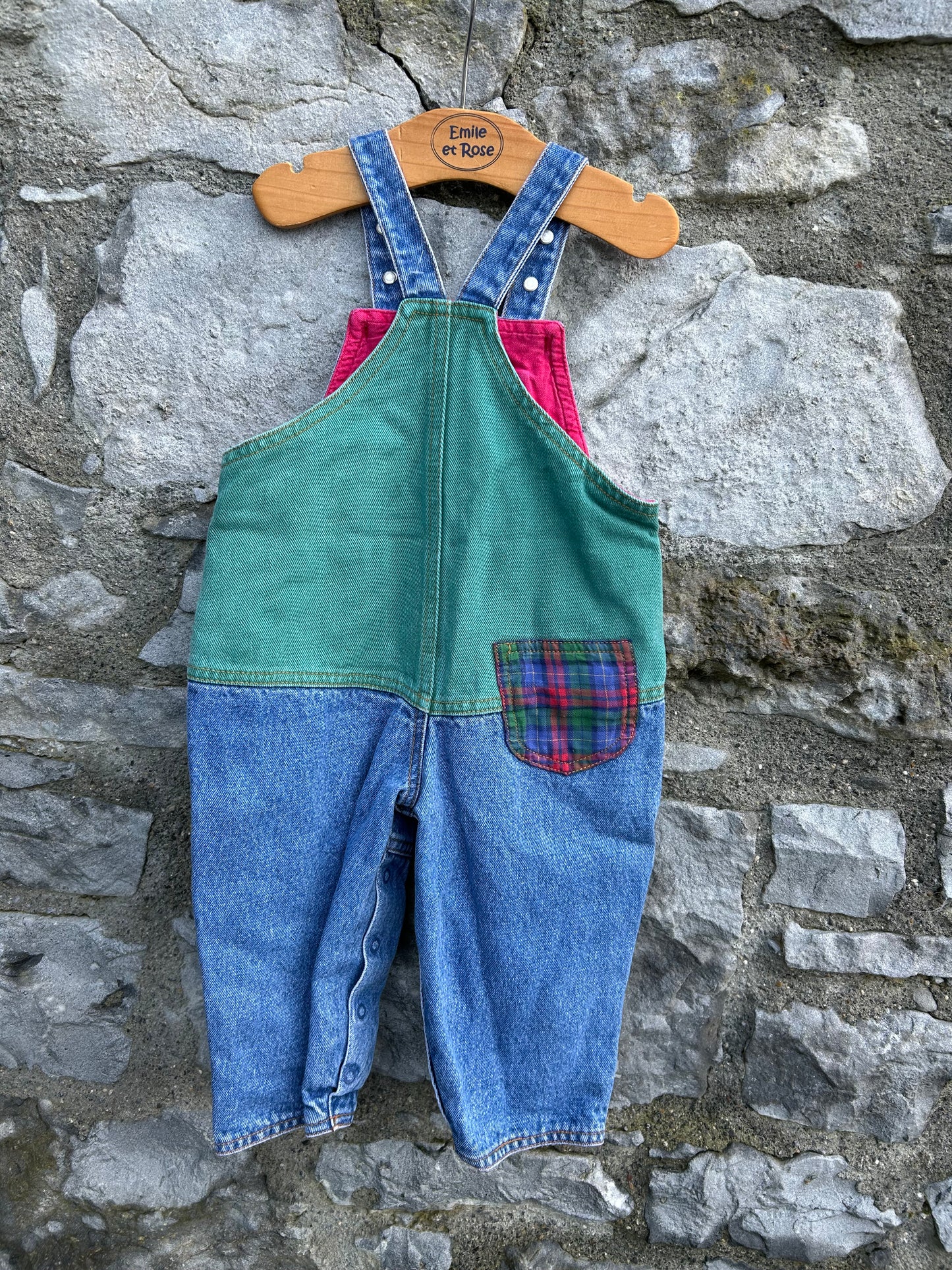 80s green&blue denim dungarees 6-12m (68-80cm)