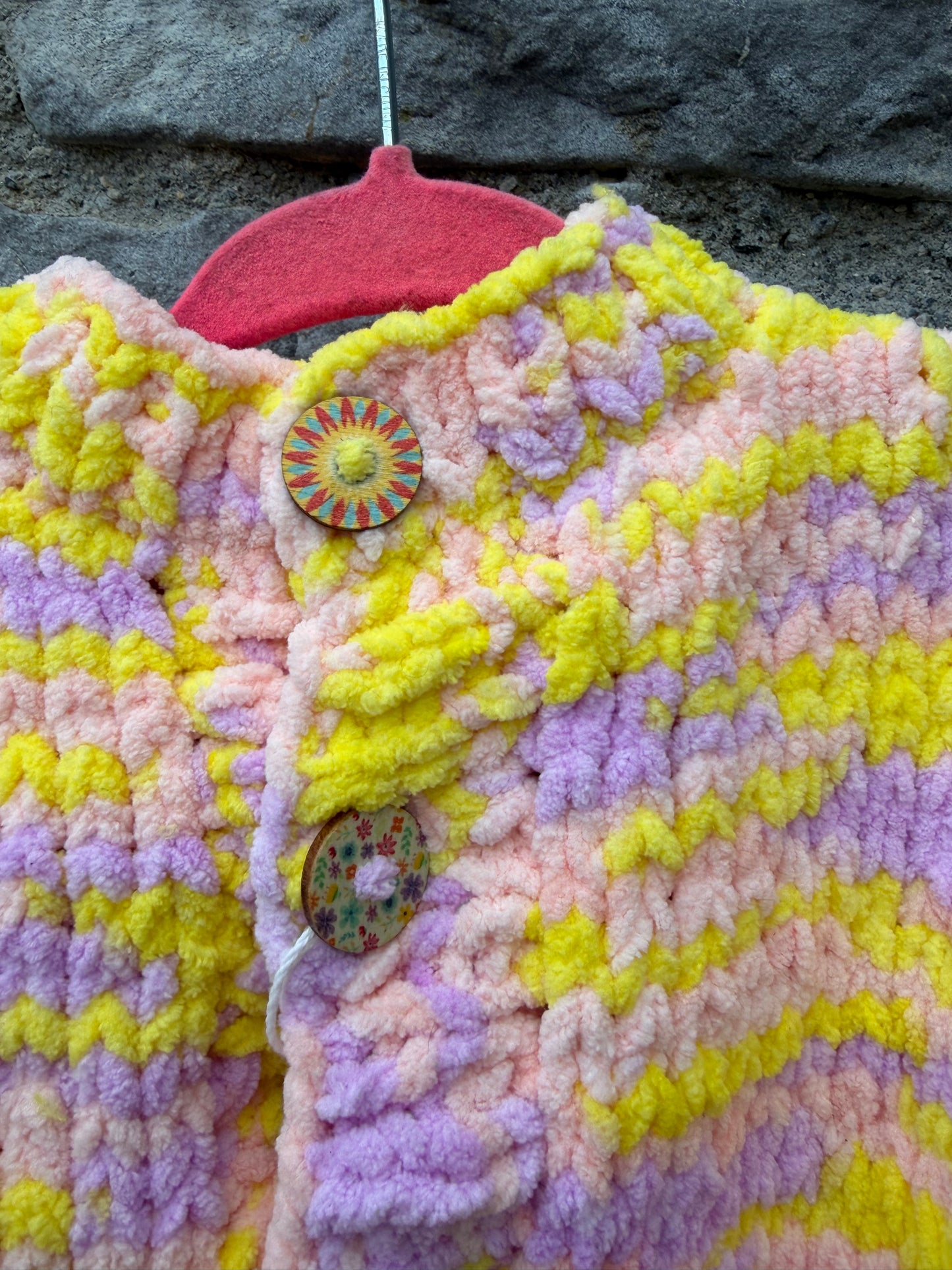 Yellow&pink fleece cardigan  9-12m (74-80cm)