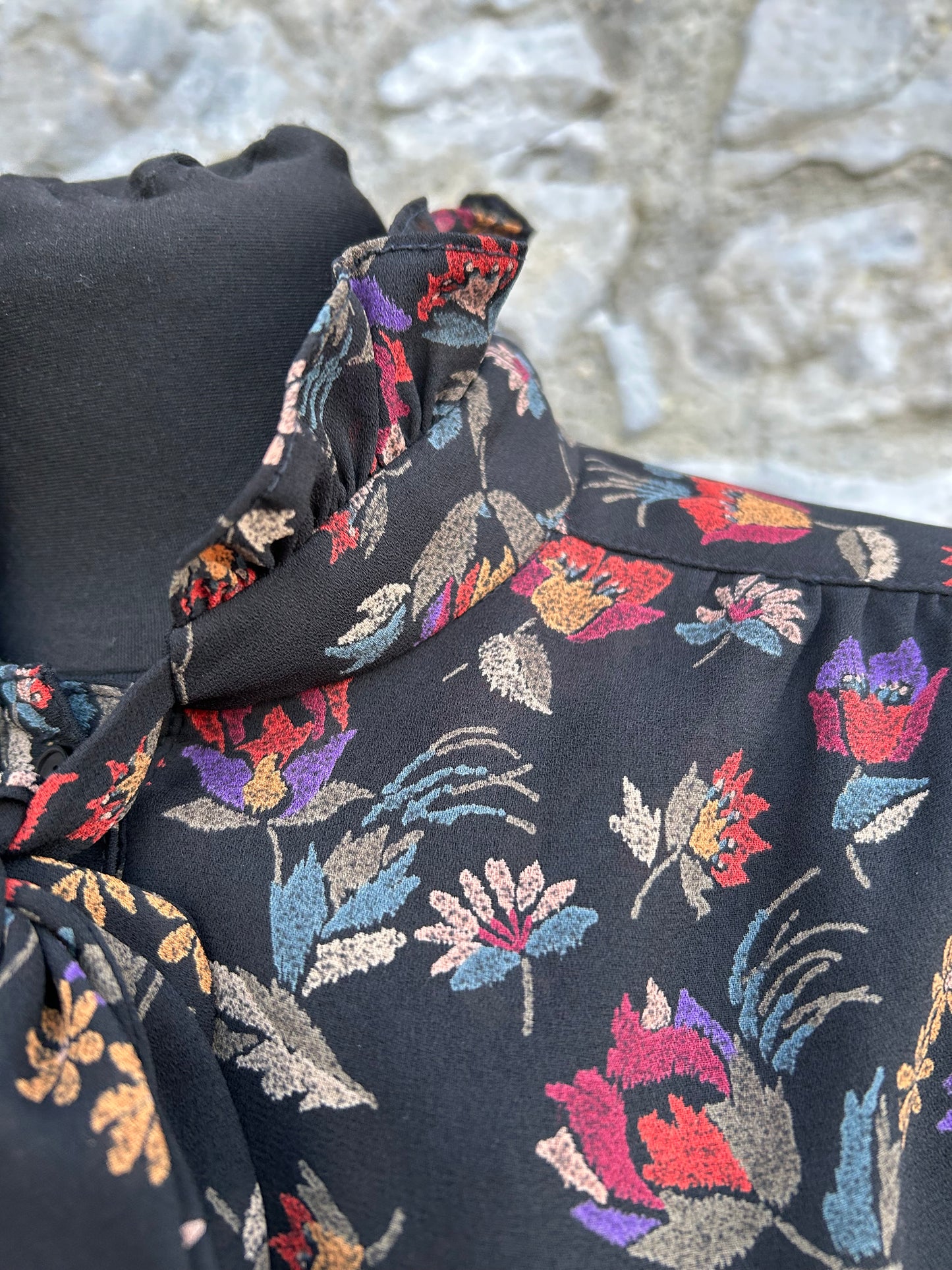 90s floral black blouse uk 12-14