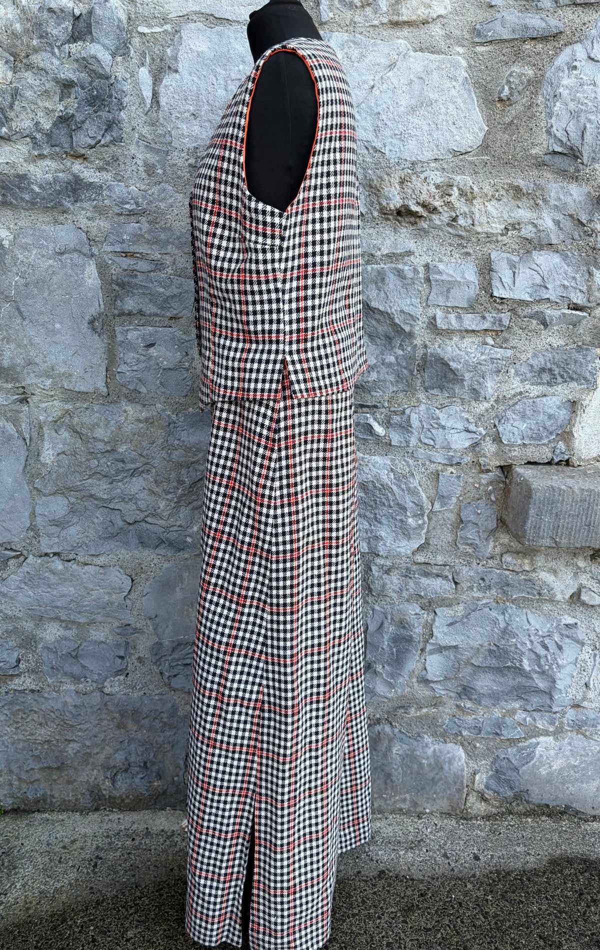 90s Black&white check waistcoat&skirt uk 10-12