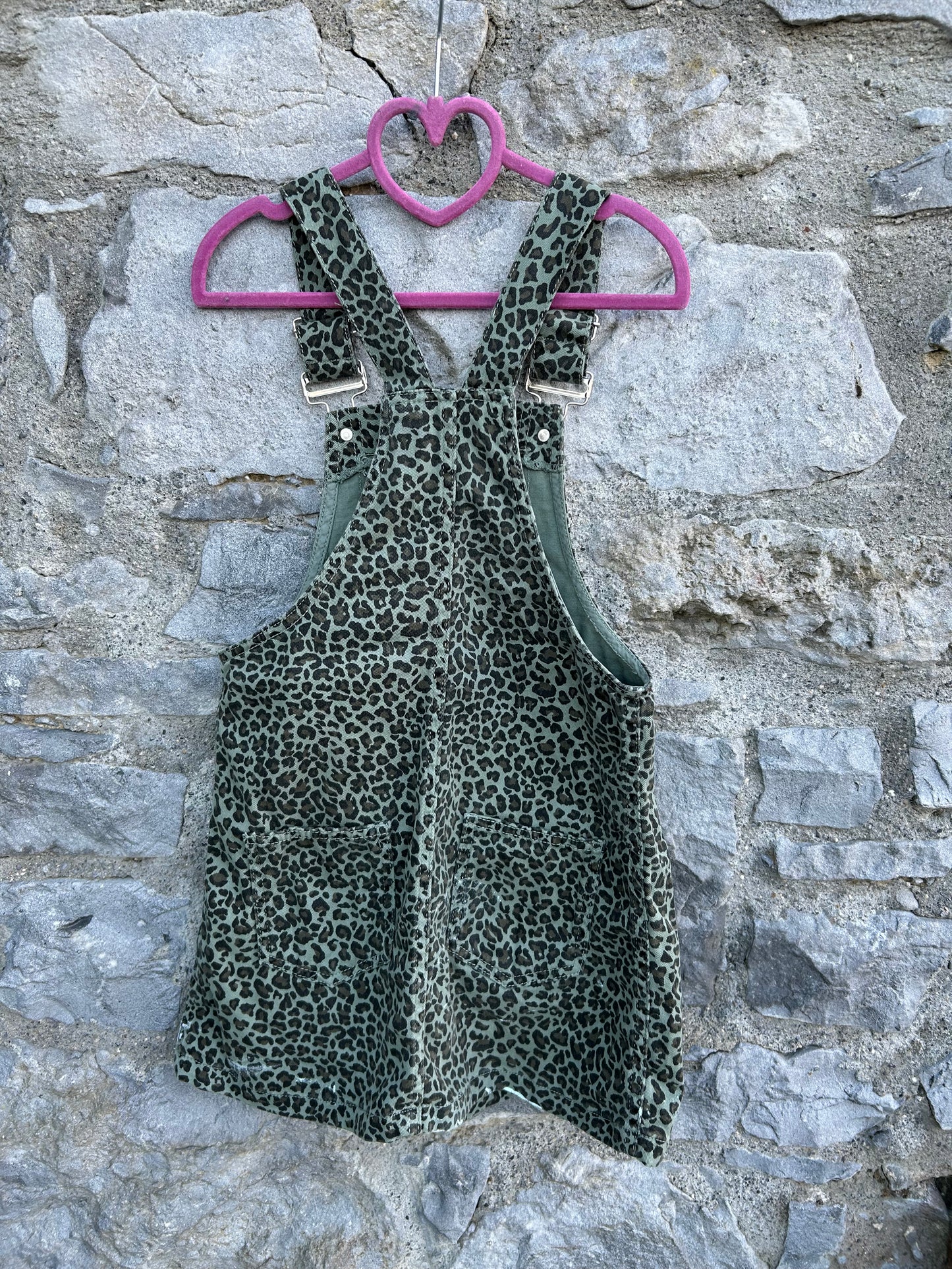 Leopard print green denim pinafore  8-9y (128-134cm)