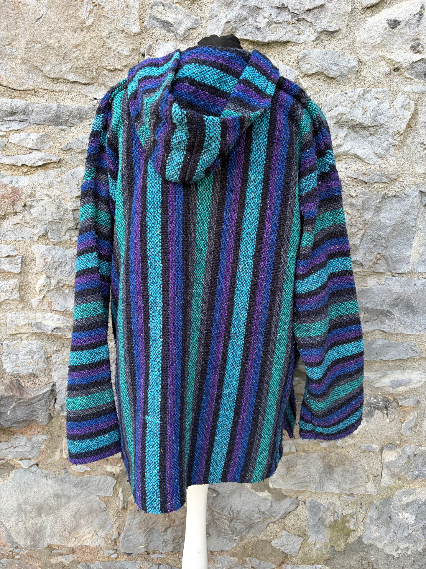 90s blue stripy Peruvian hoodie Large men