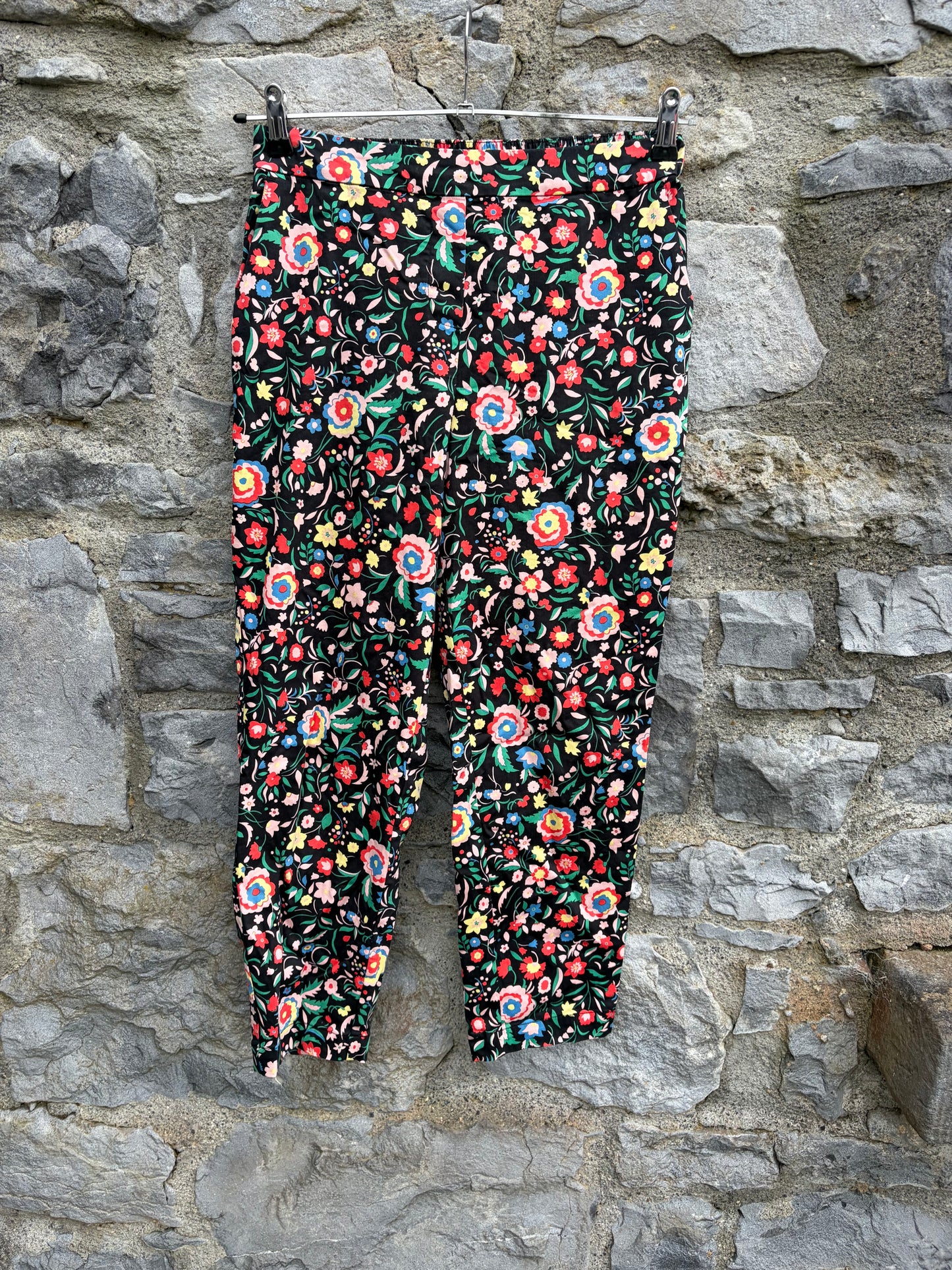 Floral cropped black trousers uk 8