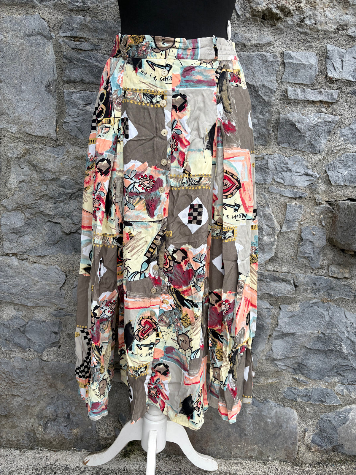 80s abstract patchwork beige skirt uk 10
