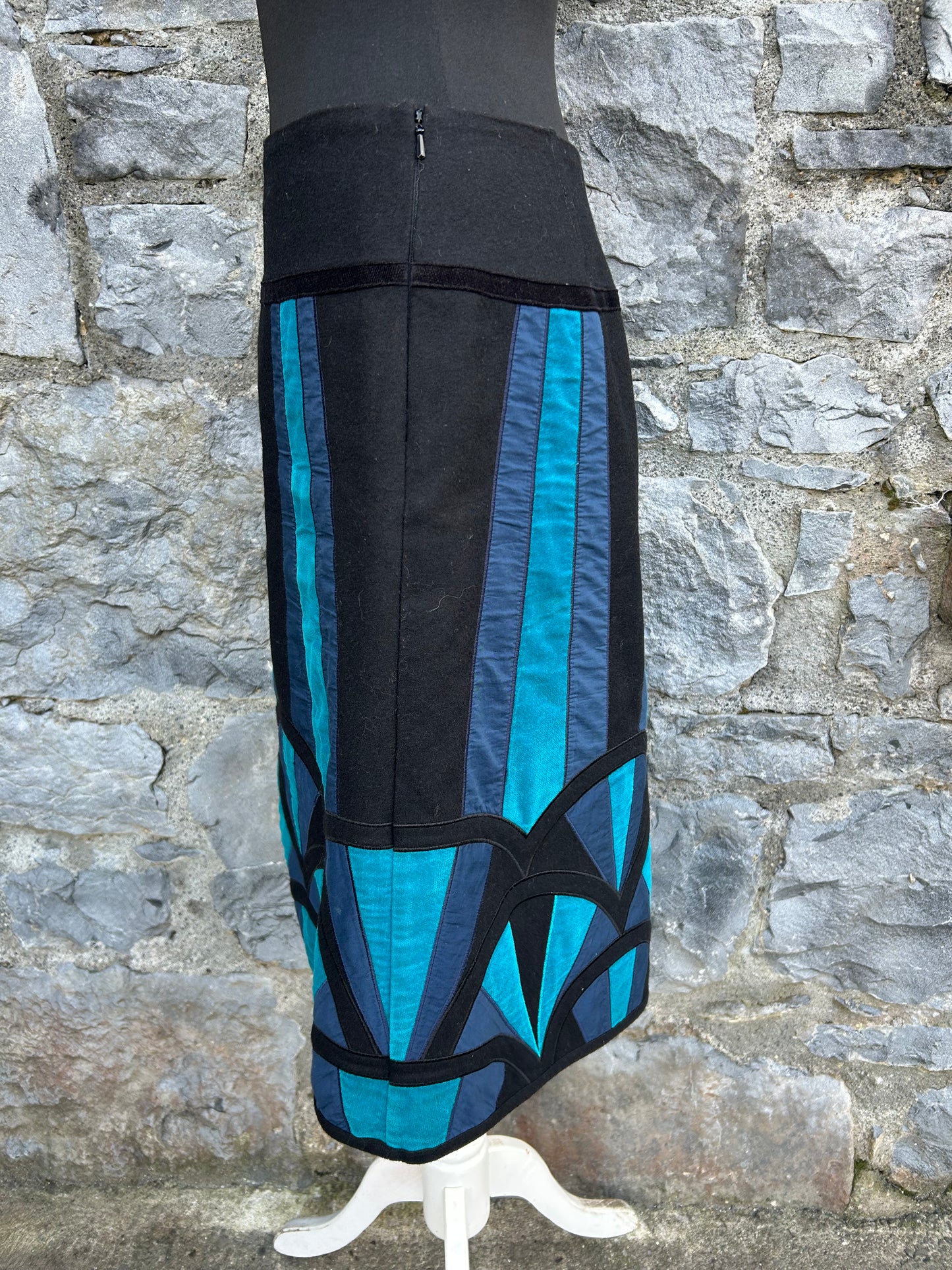 Black&turquoise paneled a-line skirt uk 8-10