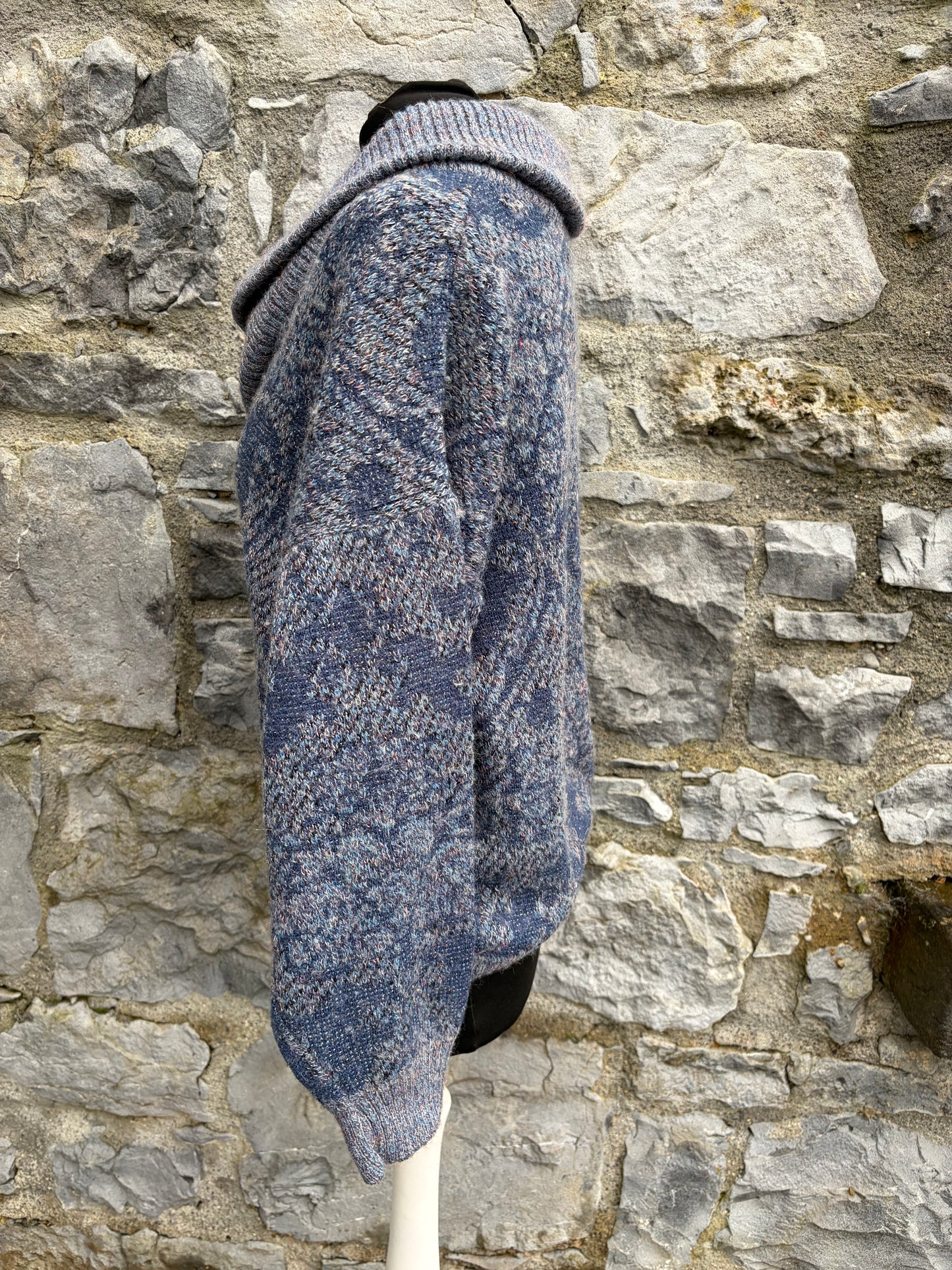 90s blue shawl collar jumper uk 14-16