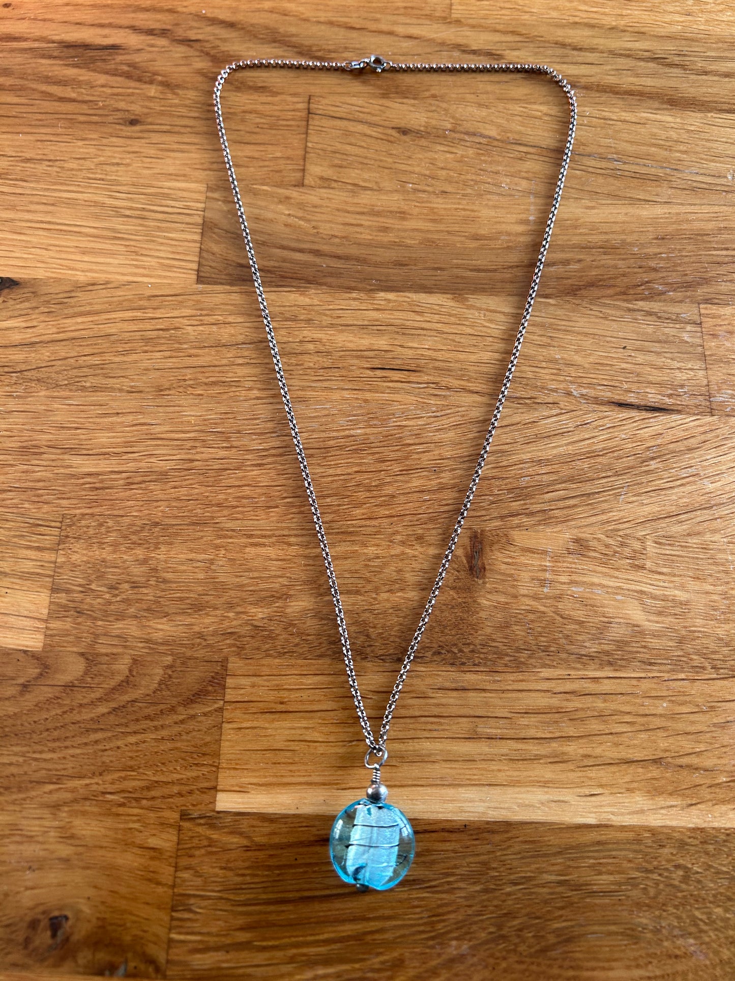 Single blue bead&silver necklace
