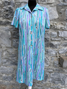 80s Teal&purple stripe dress uk 12