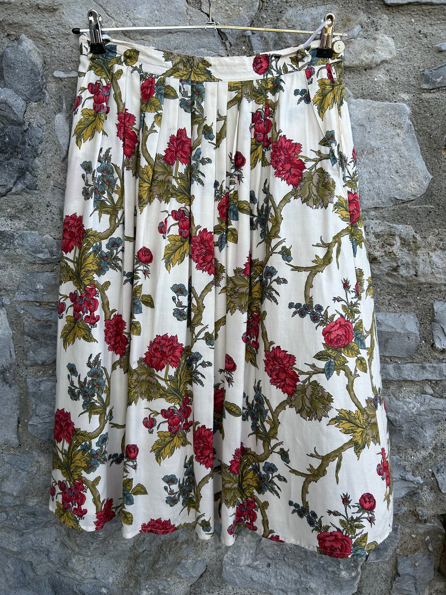 80s floral white skirt uk 10-12