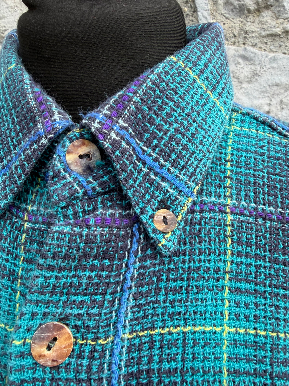 90s teal&navy brushed cotton shirt Small