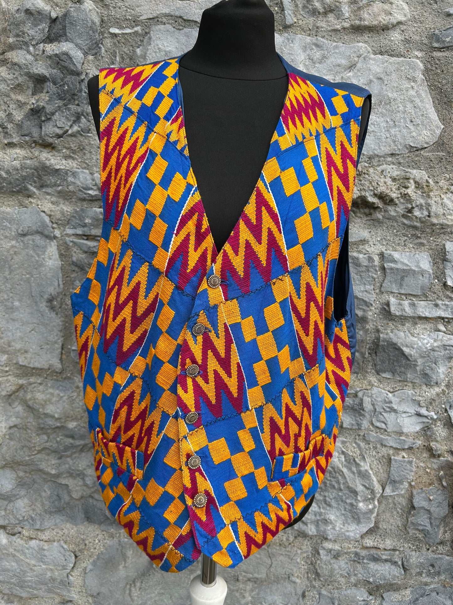 80s orange&blue geometric waistcoat Large